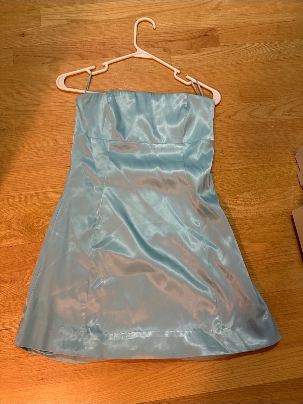 Cotton Candy Strapless Light Blue Satin A-Line Dress